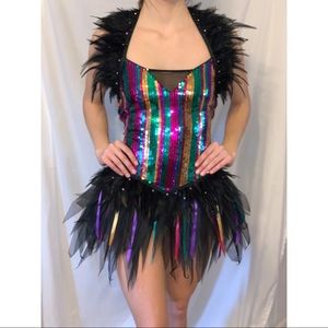 Black Feather Multi-Colored Dance Costume